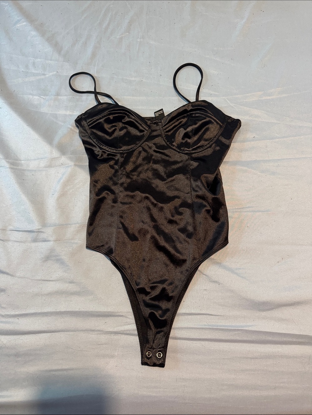 Forever 21 Black Satin Bodysuit with Spaghetti Straps